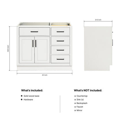 Isabella 42-inch White base cabinet on dimensions