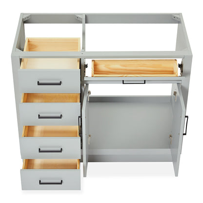 Isabella 42-inch Grey base cabinet on white back ground front view open door