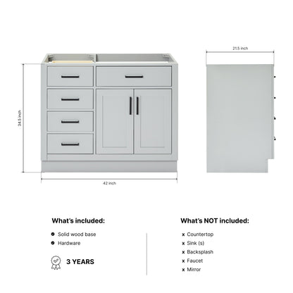 Isabella 42-inch Grey base cabinet on dimensions