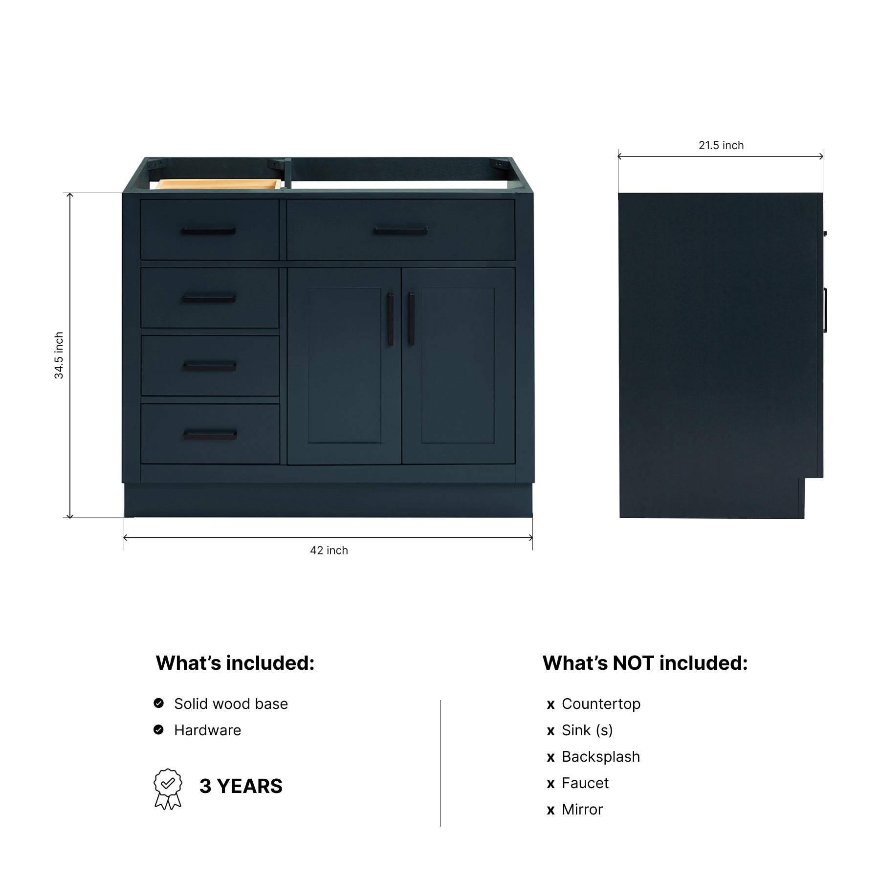 Isabella 42-inch Midnight Blue base cabinet on dimensions
