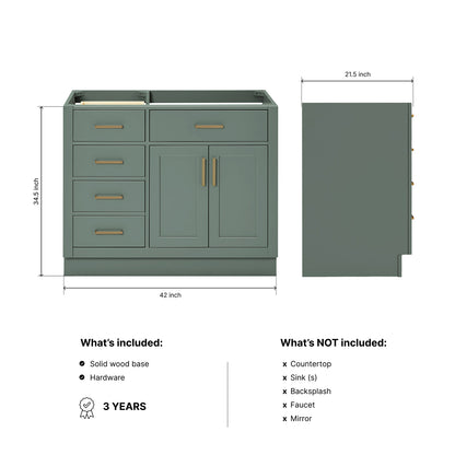 Isabella 42-inch Vintage Green base cabinet on dimensions
