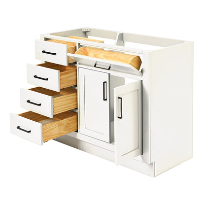Isabella 42-inch White base cabinet on white back ground side view open door