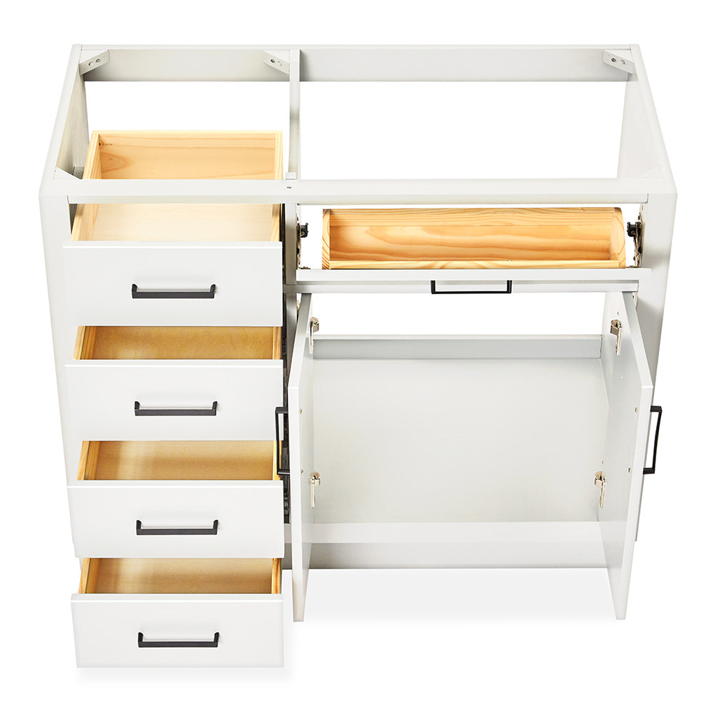 Isabella 42-inch White base cabinet on white back ground front view open door