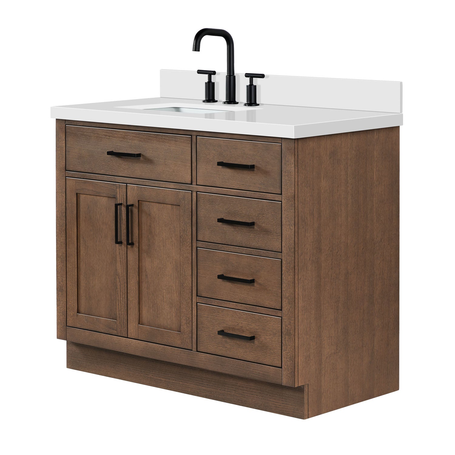 Isabella 42-Inch Brown Oak bathroom vanity on white background – product photo 4
