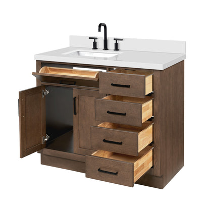 Isabella 42-Inch Brown Oak bathroom vanity on white background – product photo 6