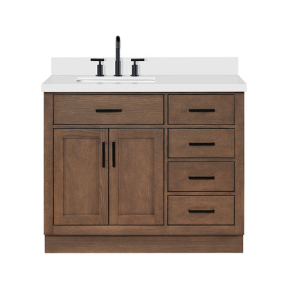 Isabella 42-Inch Brown Oak bathroom vanity on white background – product photo 3