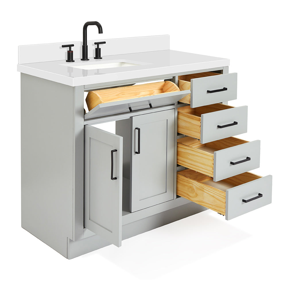 Isabella 42-Inch Grey bathroom vanity on white background – product photo 1