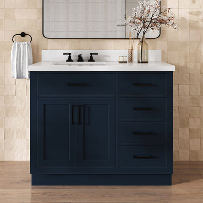 Isabella 42-Inch Midnight Blue bathroom vanity in styled bathroom setting