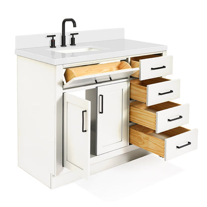 Isabella 42-Inch White bathroom vanity on white background – product photo 1
