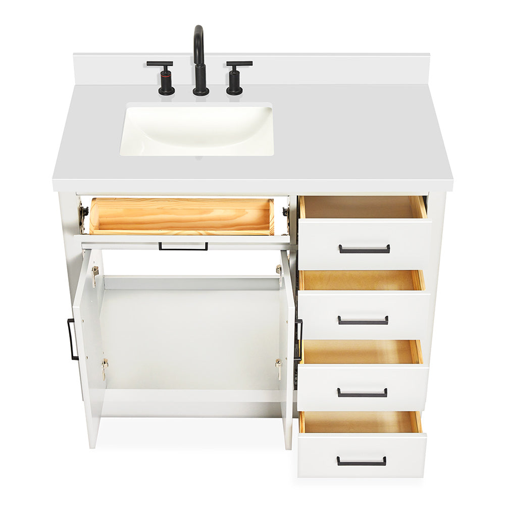 Isabella 42-Inch White bathroom vanity on white background – product photo 2