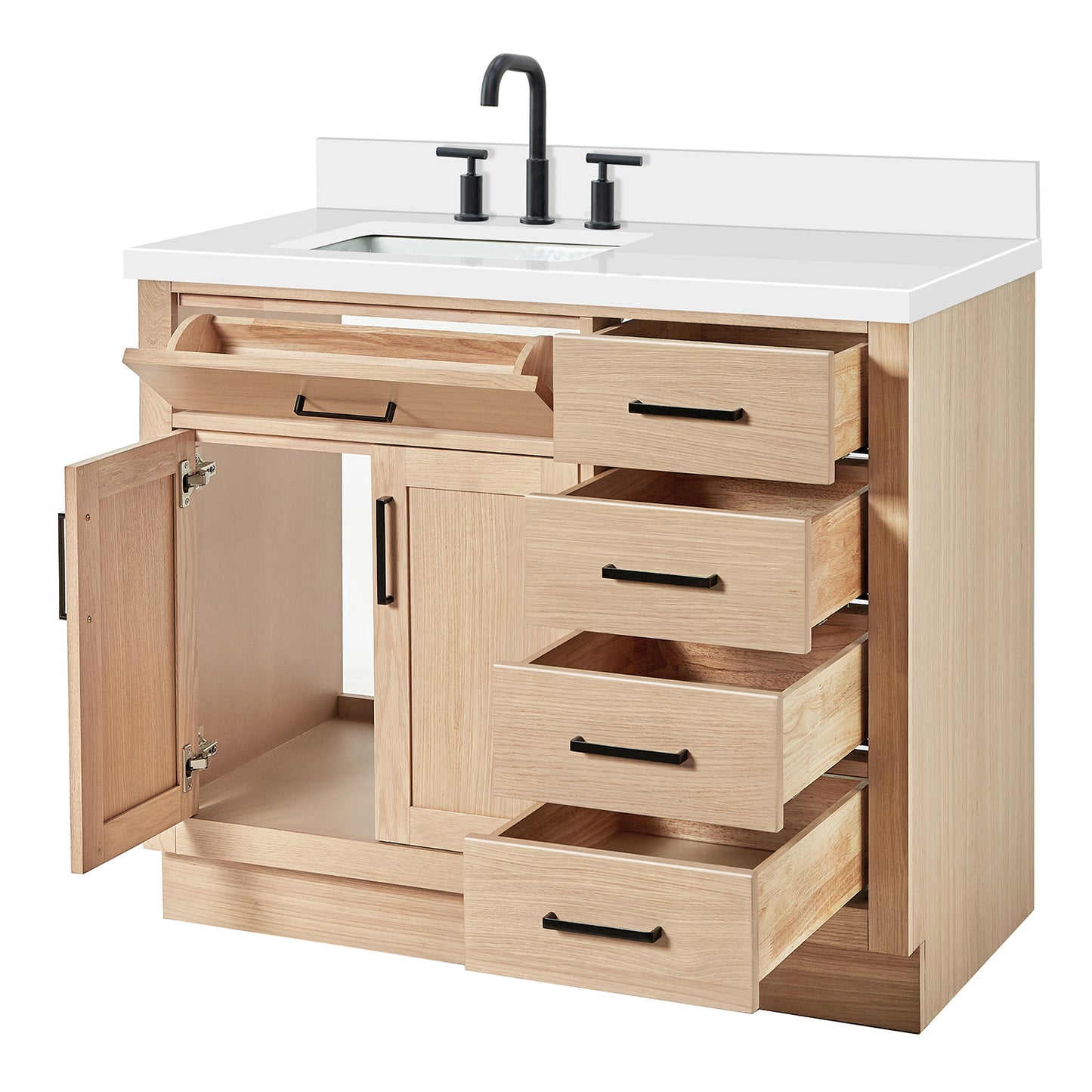 Isabella 42-Inch White Oak bathroom vanity on white background – product photo 1