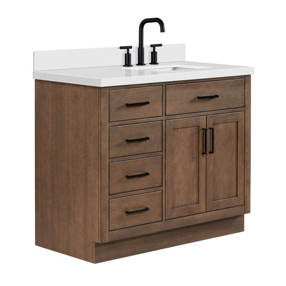 Isabella 42-Inch Brown Oak bathroom vanity on white background – product photo 4