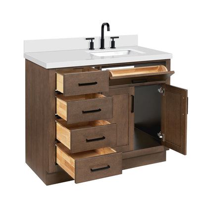 Isabella 42-Inch Brown Oak bathroom vanity on white background – product photo 6