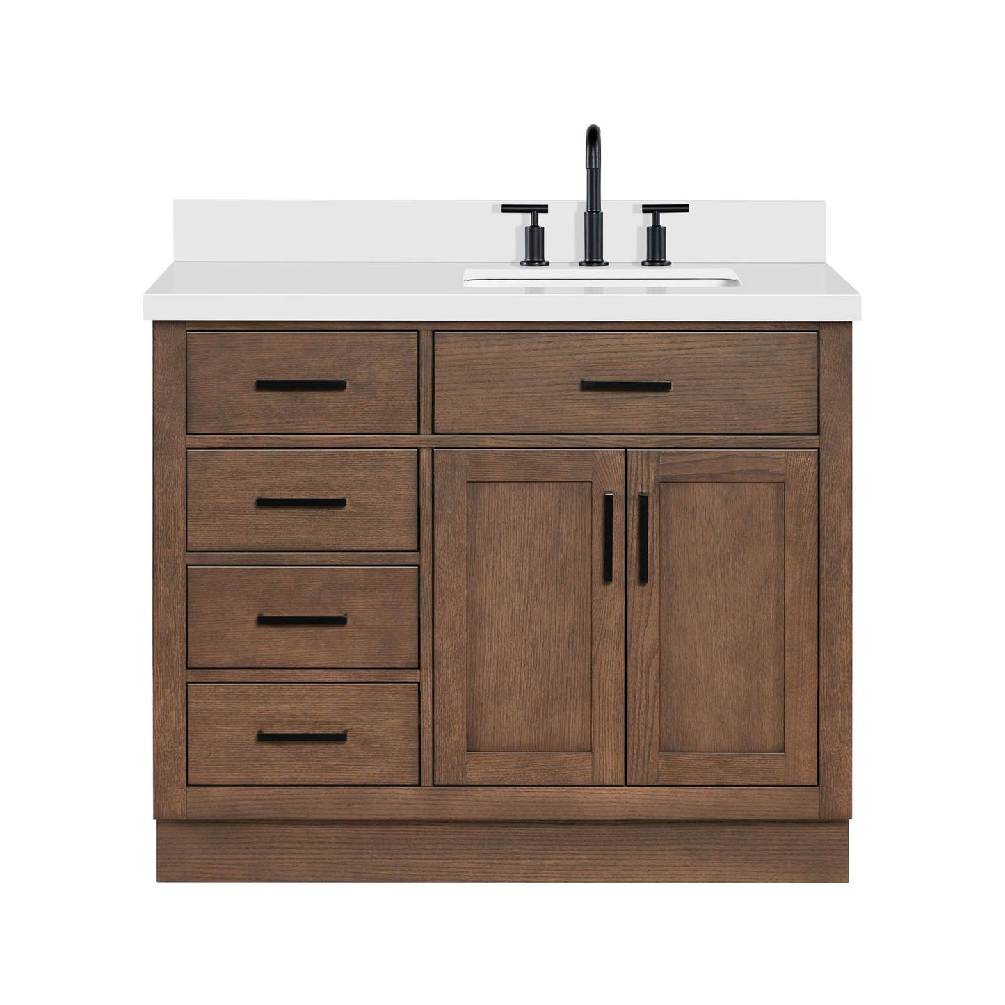 Isabella 42-Inch Brown Oak bathroom vanity on white background – product photo 3