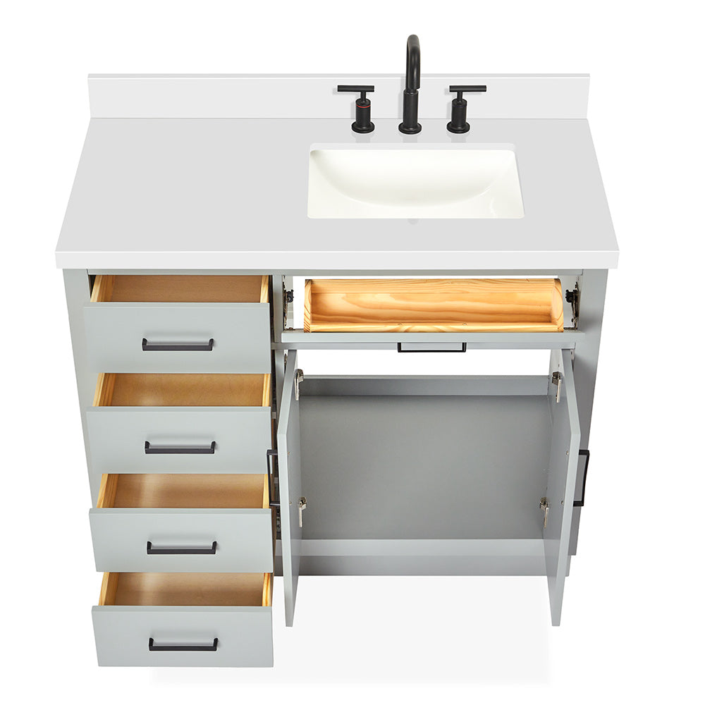 Isabella 42-Inch Grey bathroom vanity on white background – product photo 2
