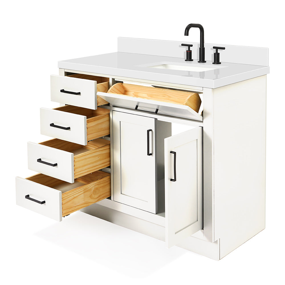 Isabella 42-Inch White bathroom vanity on white background – product photo 1