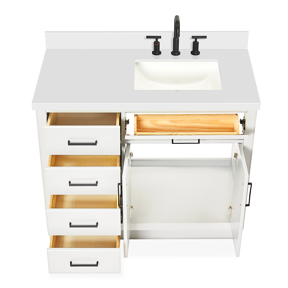 Isabella 42-Inch White bathroom vanity on white background – product photo 2