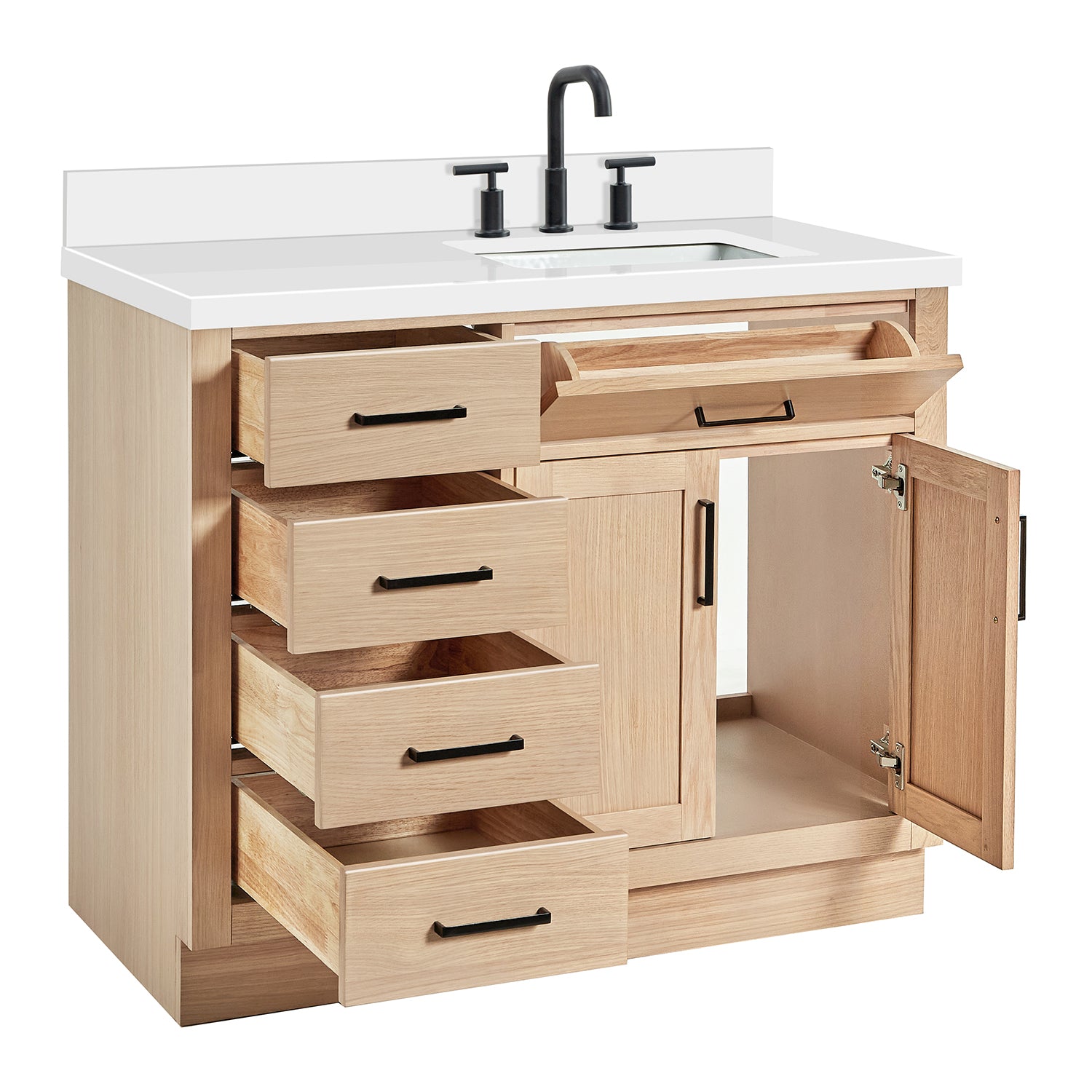 Isabella 42-Inch White Oak bathroom vanity on white background – product photo 1