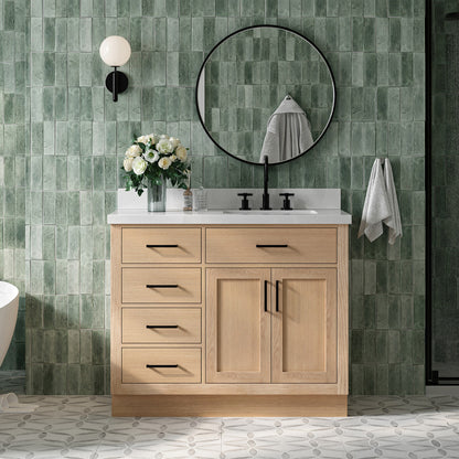 Isabella 42-Inch White Oak bathroom vanity in styled bathroom setting