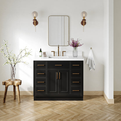 Isabella 42-Inch Black bathroom vanity in styled bathroom setting