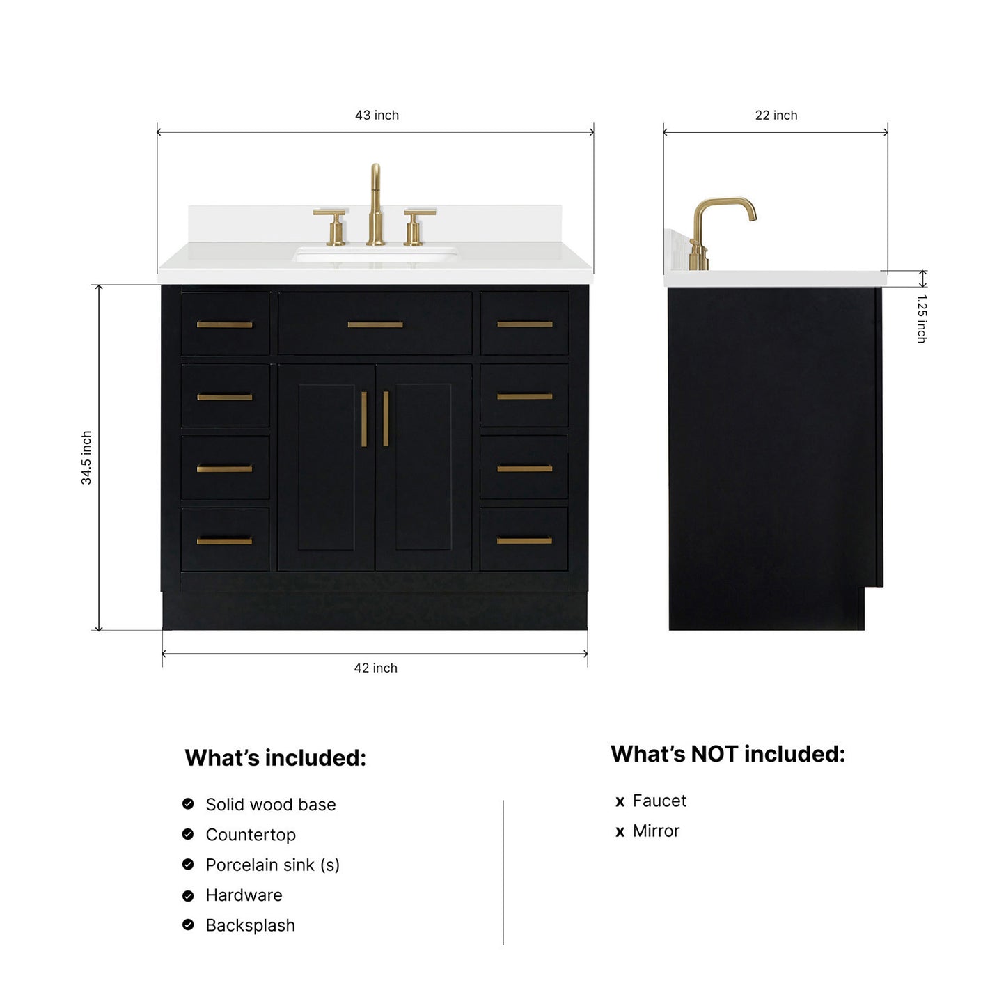 Isabella 42-Inch Black bathroom vanity dimensions