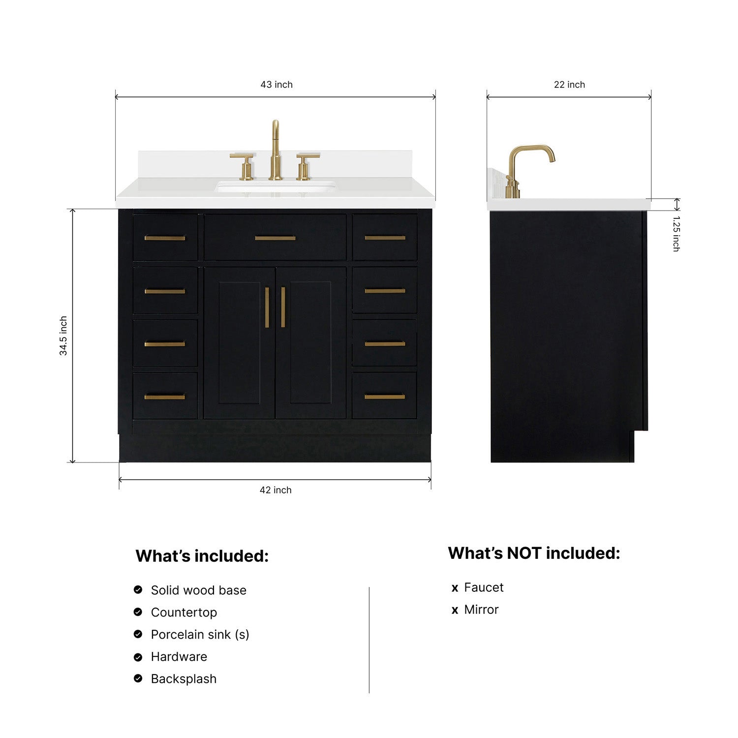 Isabella 42-Inch Black bathroom vanity dimensions