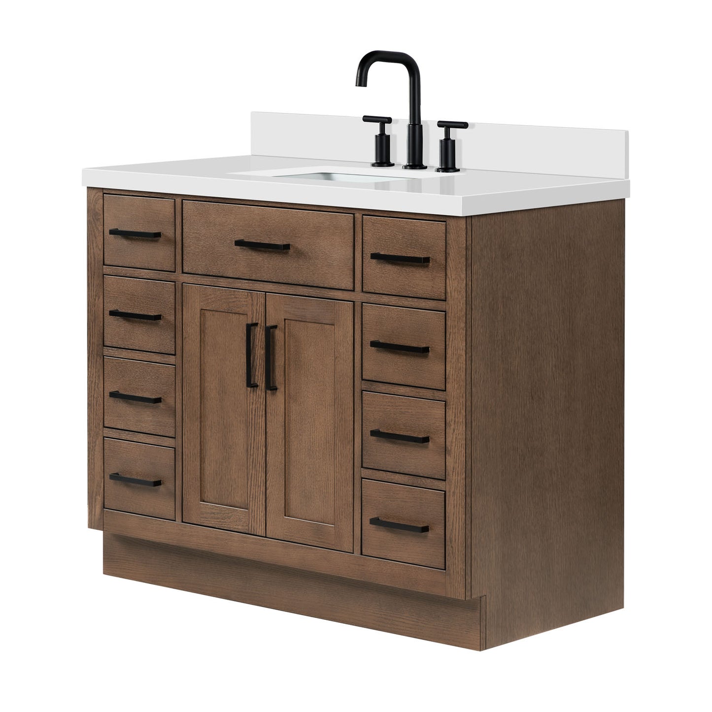 Isabella 42-Inch Brown Oak bathroom vanity on white background – product photo 4