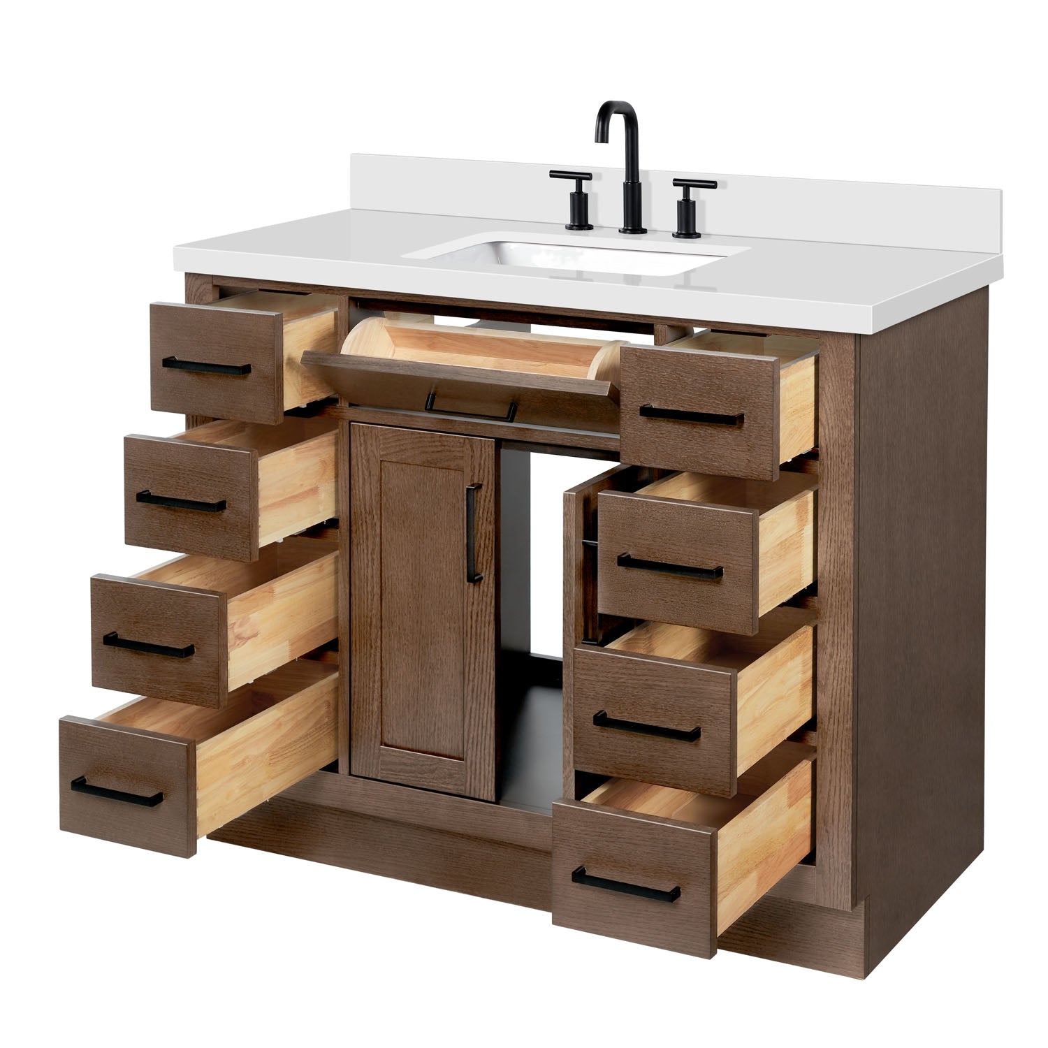Isabella 42-Inch Brown Oak bathroom vanity on white background – product photo 6