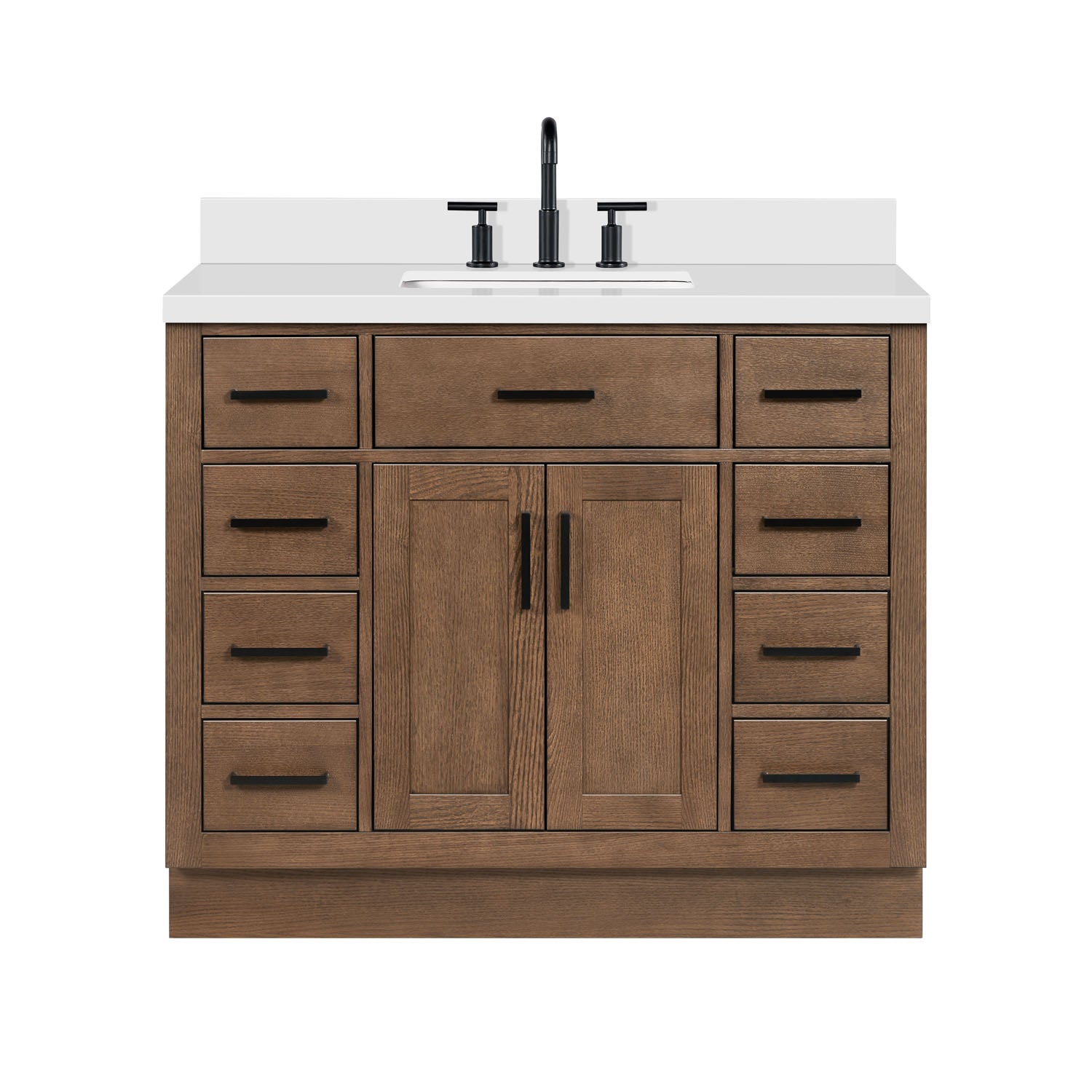 Isabella 42-Inch Brown Oak bathroom vanity on white background – product photo 3