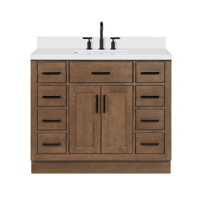 Isabella 42-Inch Brown Oak bathroom vanity on white background – product photo 3