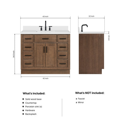 Isabella 42-Inch Brown Oak bathroom vanity dimensions