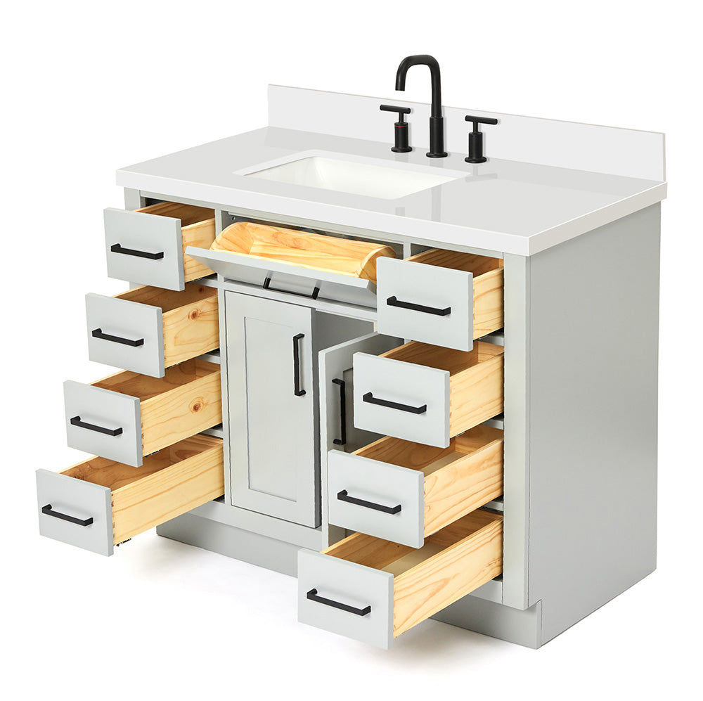 Isabella 42-Inch Grey bathroom vanity on white background – product photo 1