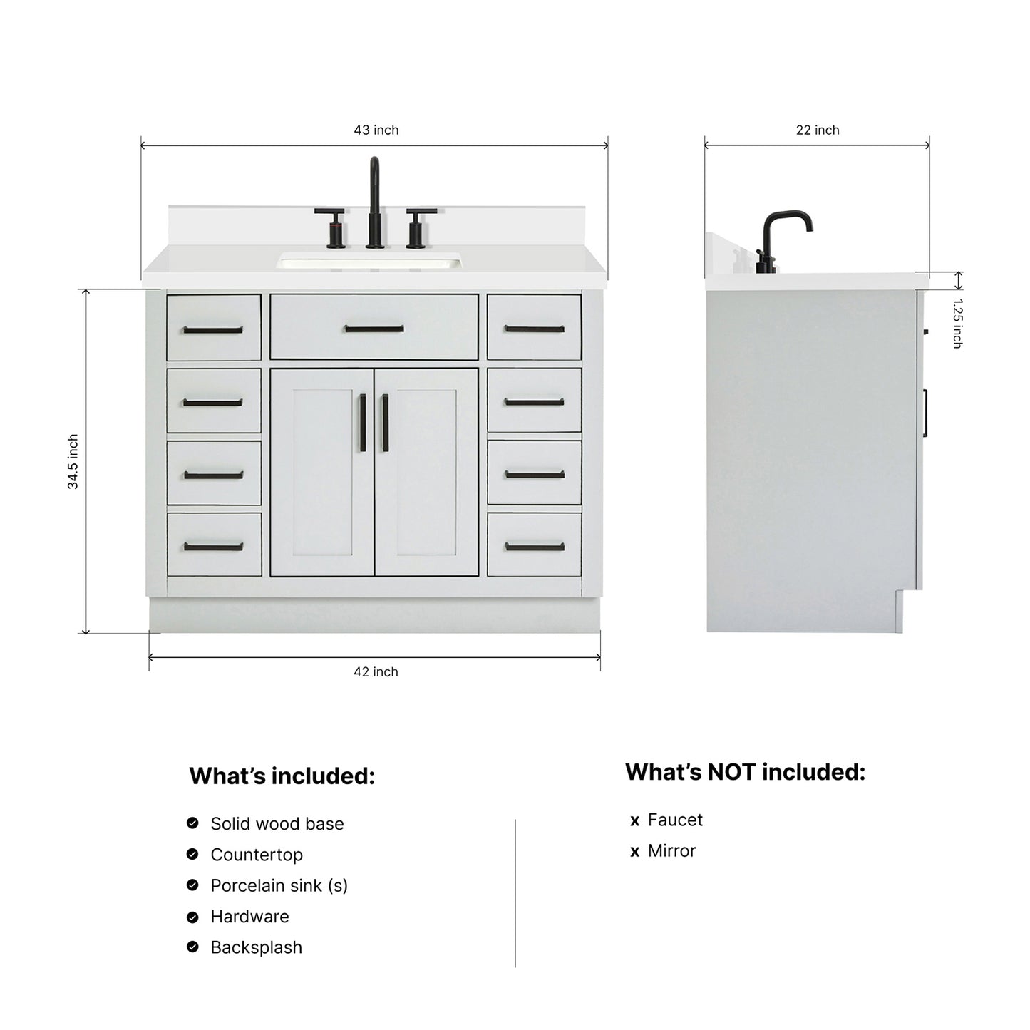 Isabella 42-Inch Grey bathroom vanity dimensions