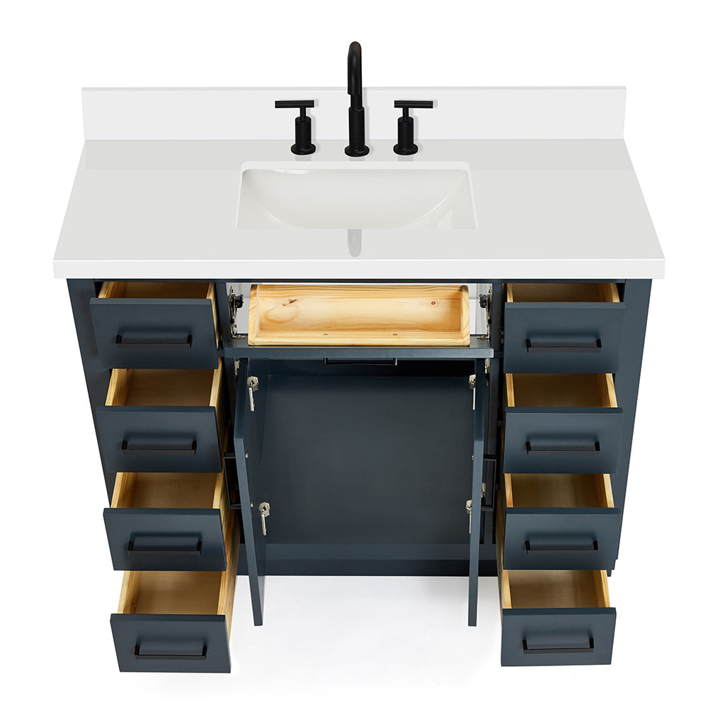 Isabella 42-Inch Midnight Blue bathroom vanity on white background – product photo 2