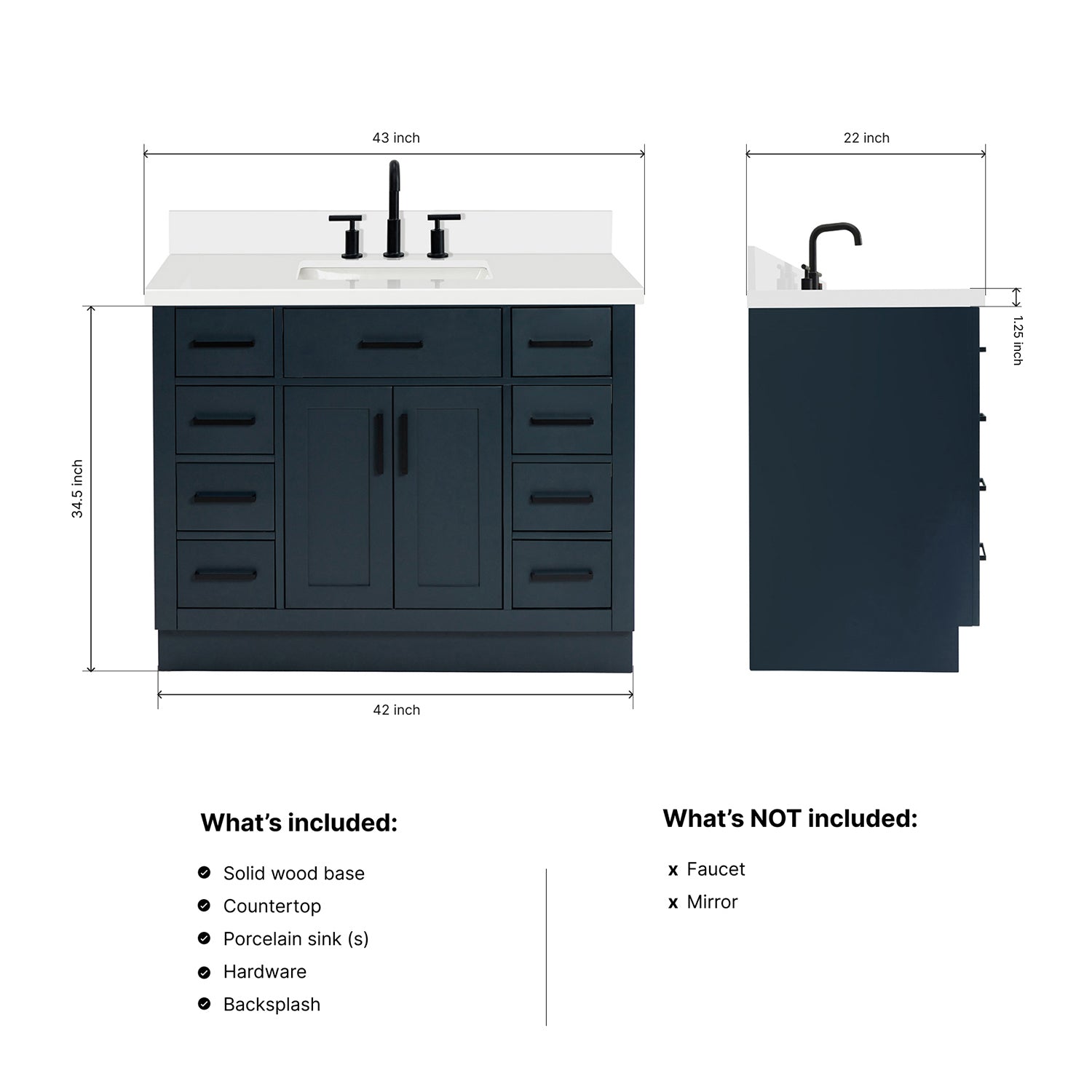 Isabella 42-Inch Midnight Blue bathroom vanity dimensions