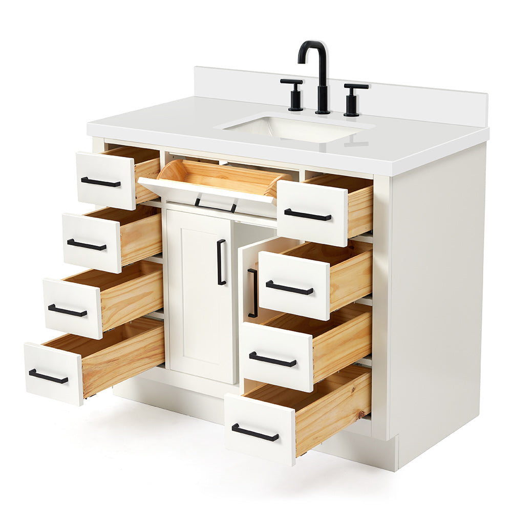 Isabella 42-Inch White bathroom vanity on white background – product photo 1