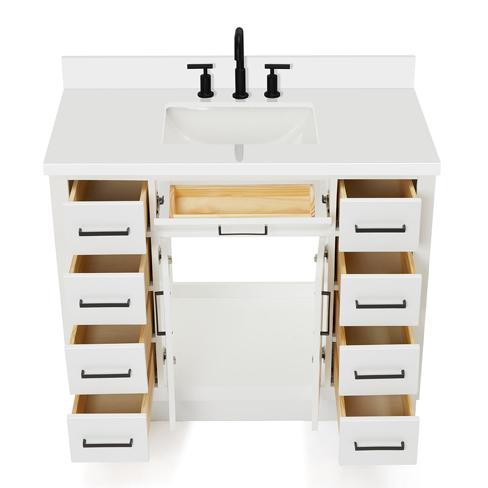 Isabella 42-Inch White bathroom vanity on white background – product photo 2