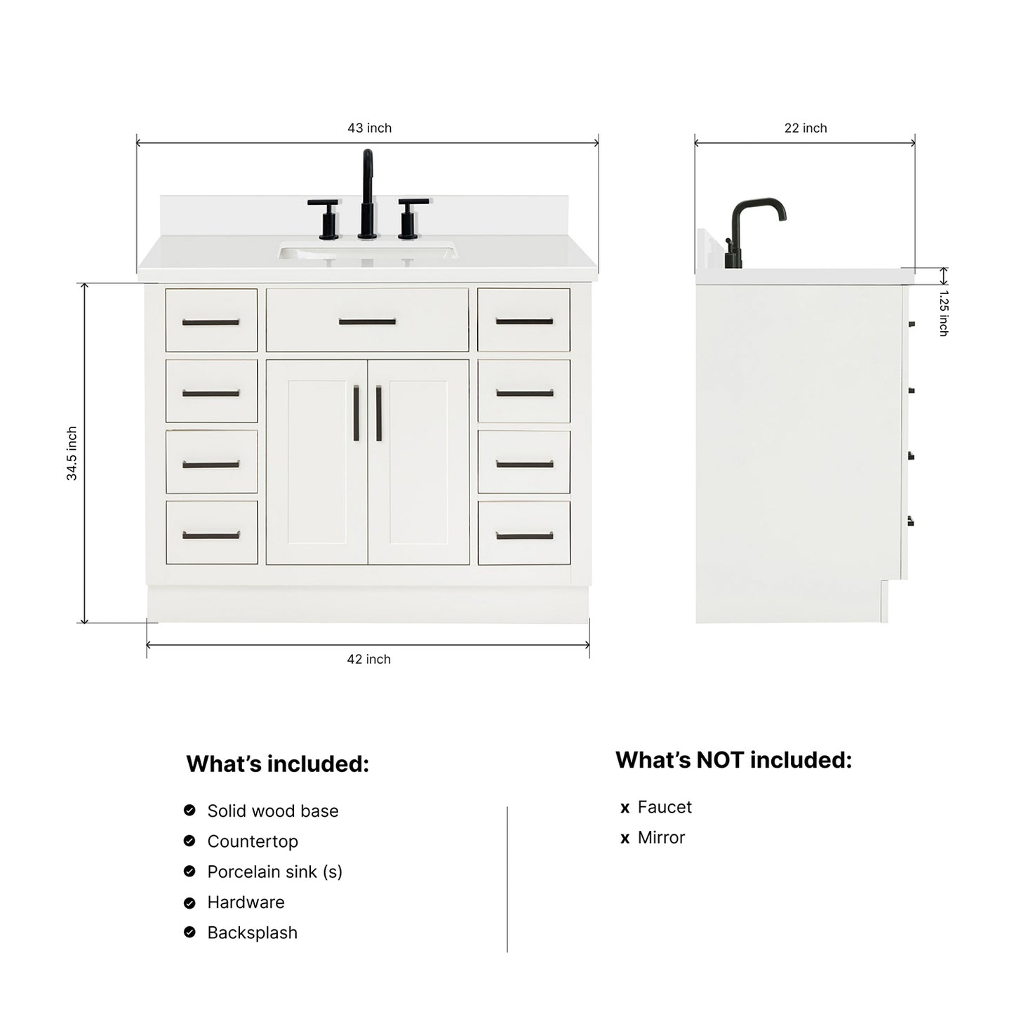 Isabella 42-Inch White bathroom vanity dimensions