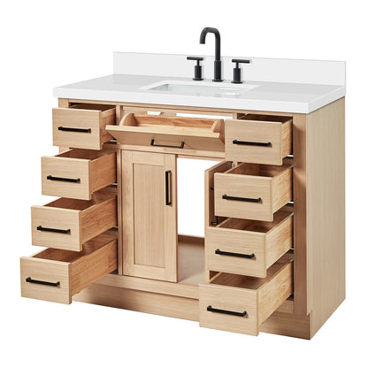 Isabella 42-Inch White Oak bathroom vanity on white background – product photo 1