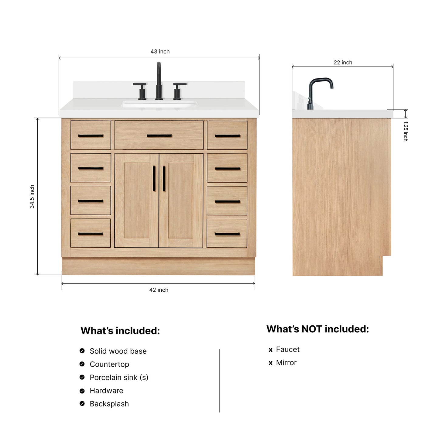 Isabella 42-Inch White Oak bathroom vanity dimensions