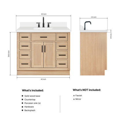 Isabella 42-Inch White Oak bathroom vanity dimensions