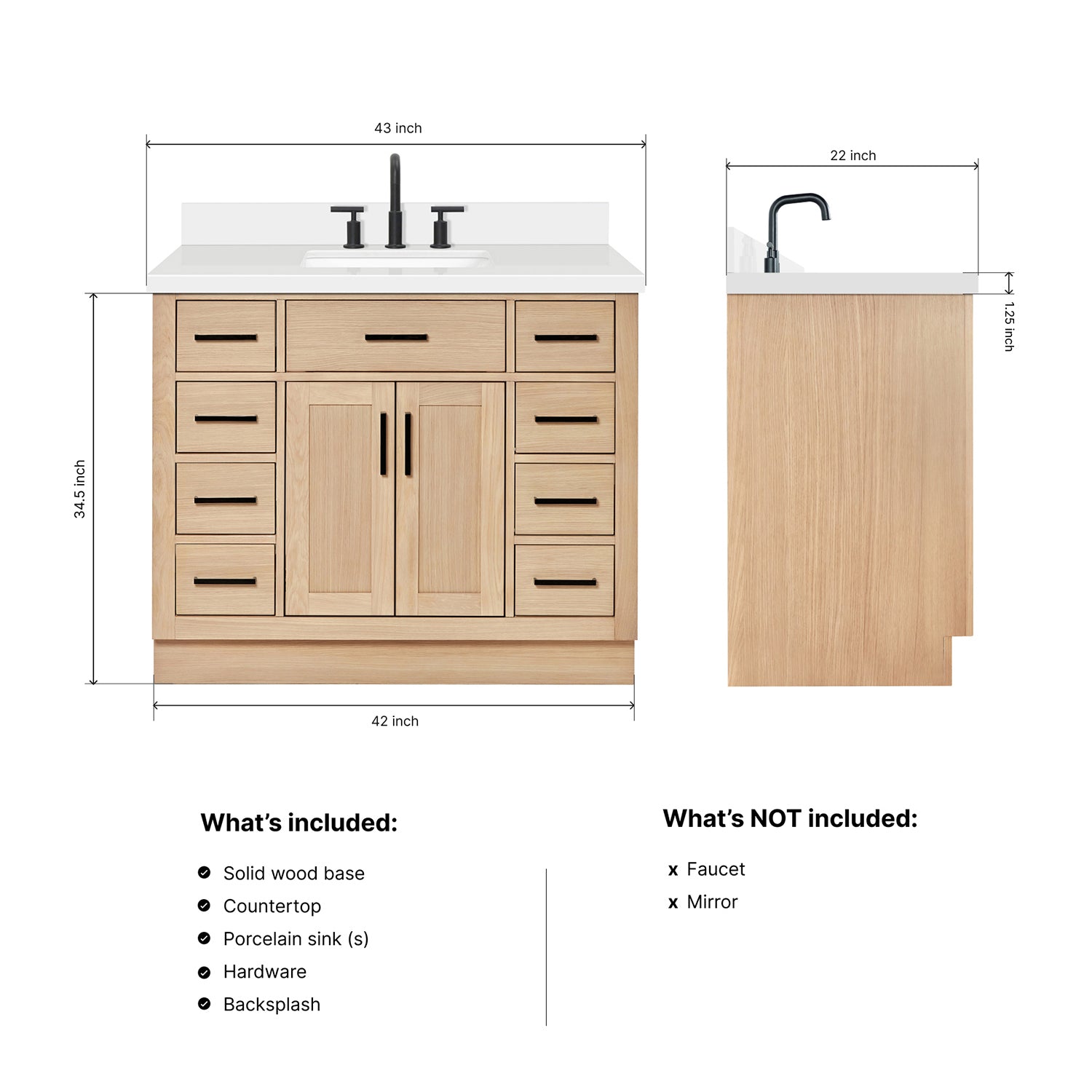 Isabella 42-Inch White Oak bathroom vanity dimensions