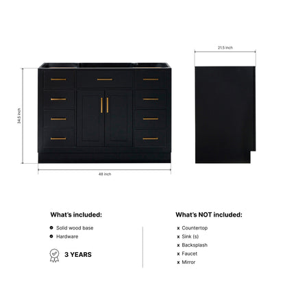 Isabella 48-inch Black base cabinet on dimensions