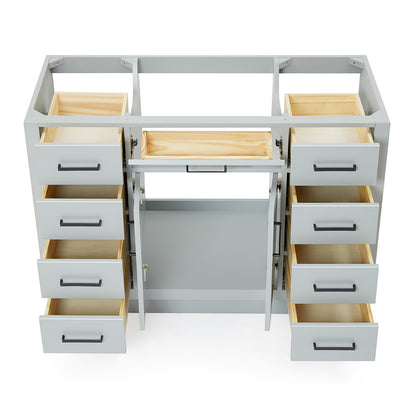 Isabella 48-inch Grey base cabinet on white back ground front view open door