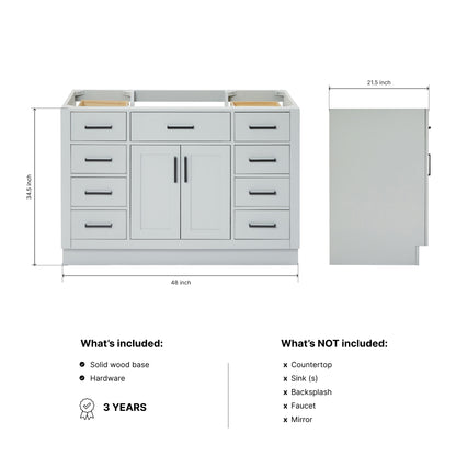 Isabella 48-inch Grey base cabinet on dimensions