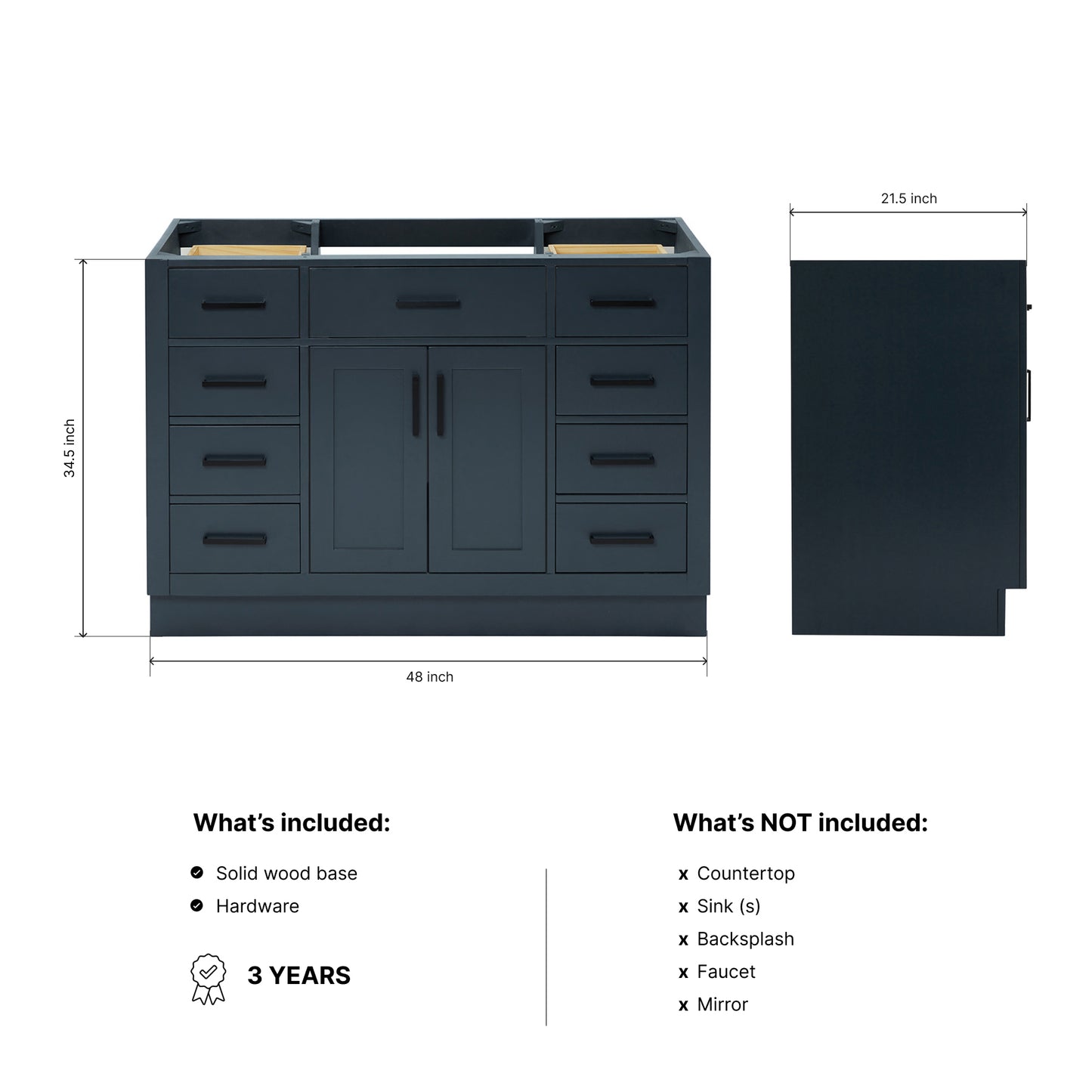 Isabella 48-inch Midnight Blue base cabinet on dimensions