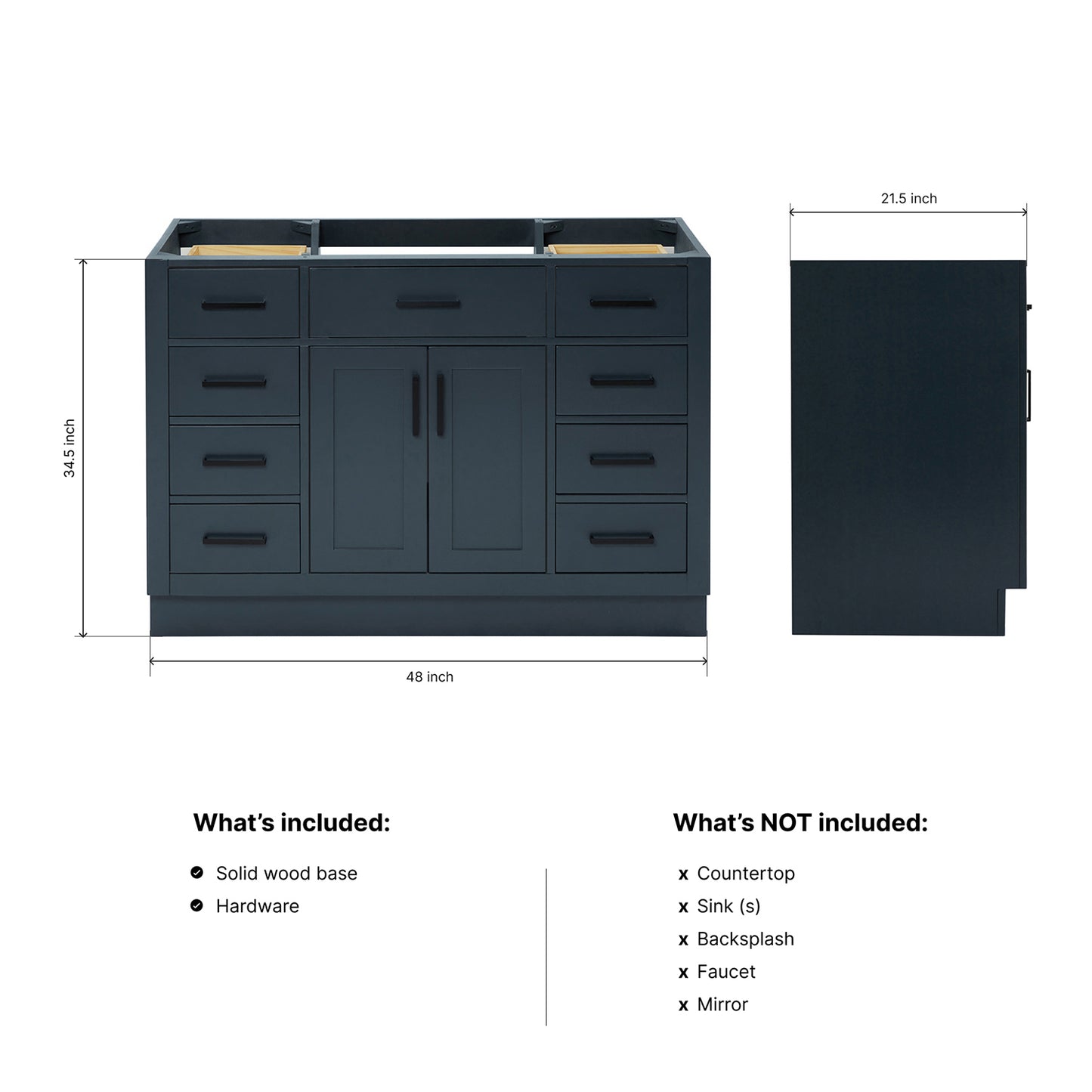 Isabella 48-inch Midnight Blue base cabinet on dimensions