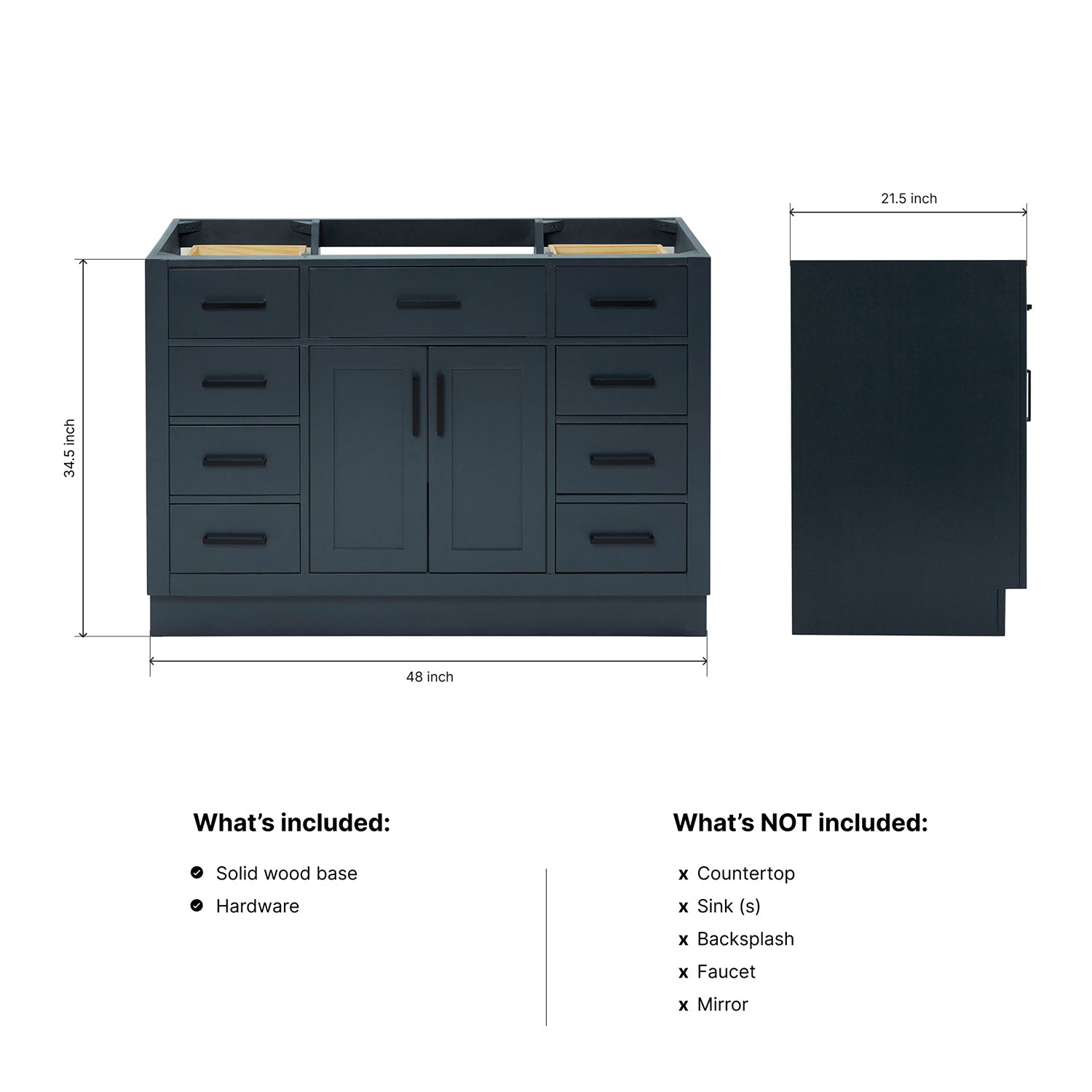 Isabella 48-inch Midnight Blue base cabinet on dimensions
