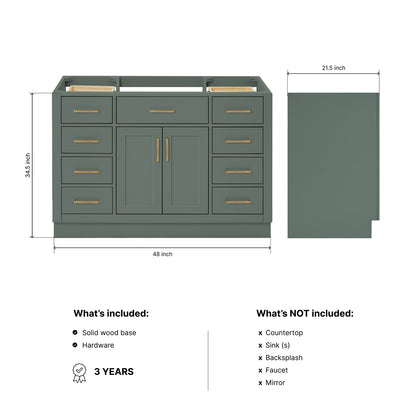 Isabella 48-inch Vintage Green base cabinet on dimensions