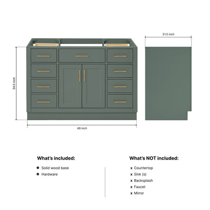Isabella 48-inch Vintage Green base cabinet on dimensions